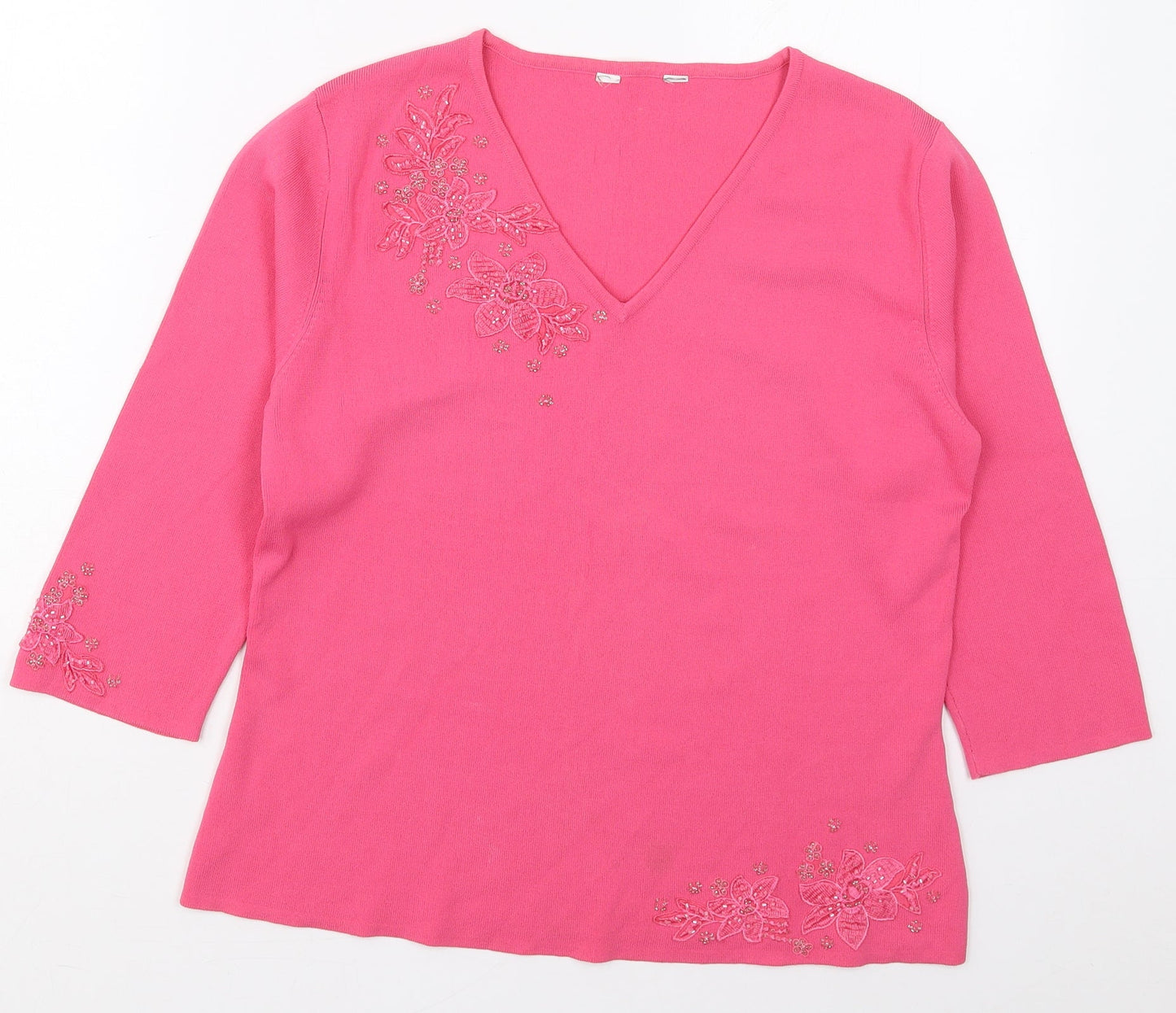 Heather Valley Womens Pink V-Neck  Viscose Pullover Jumper Size 12   - Flowers