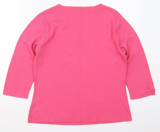 Heather Valley Womens Pink V-Neck  Viscose Pullover Jumper Size 12   - Flowers