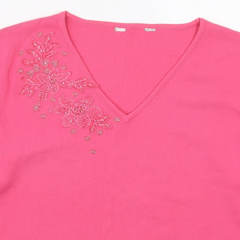 Heather Valley Womens Pink V-Neck  Viscose Pullover Jumper Size 12   - Flowers