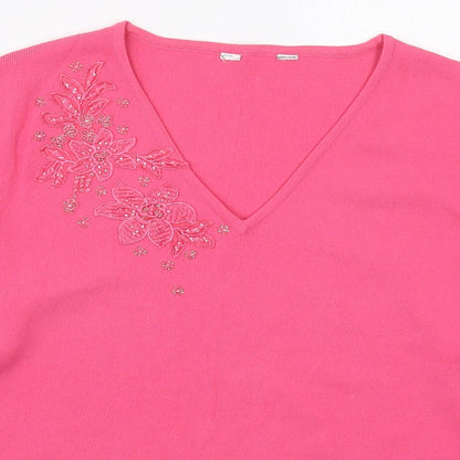 Heather Valley Womens Pink V-Neck  Viscose Pullover Jumper Size 12   - Flowers