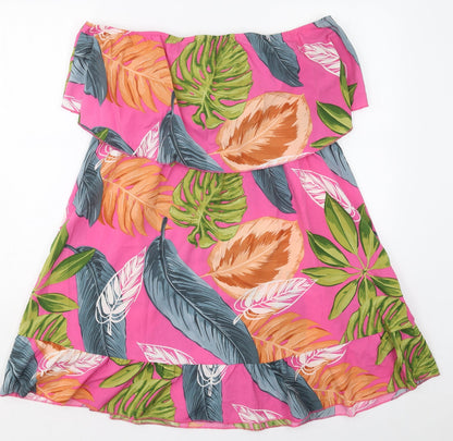 SheIn Womens Pink Floral Polyester A-Line  Size XL  Off the Shoulder Pullover - Leaf Prints