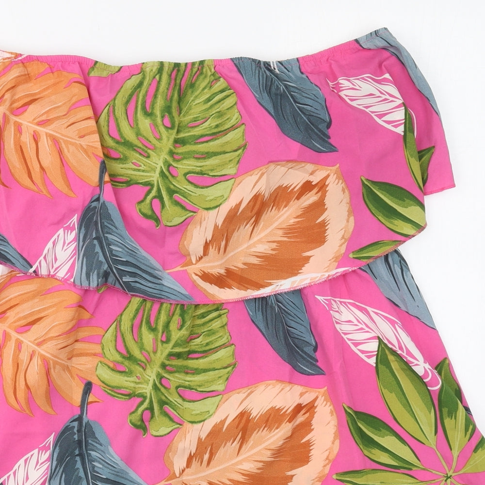 SheIn Womens Pink Floral Polyester A-Line  Size XL  Off the Shoulder Pullover - Leaf Prints