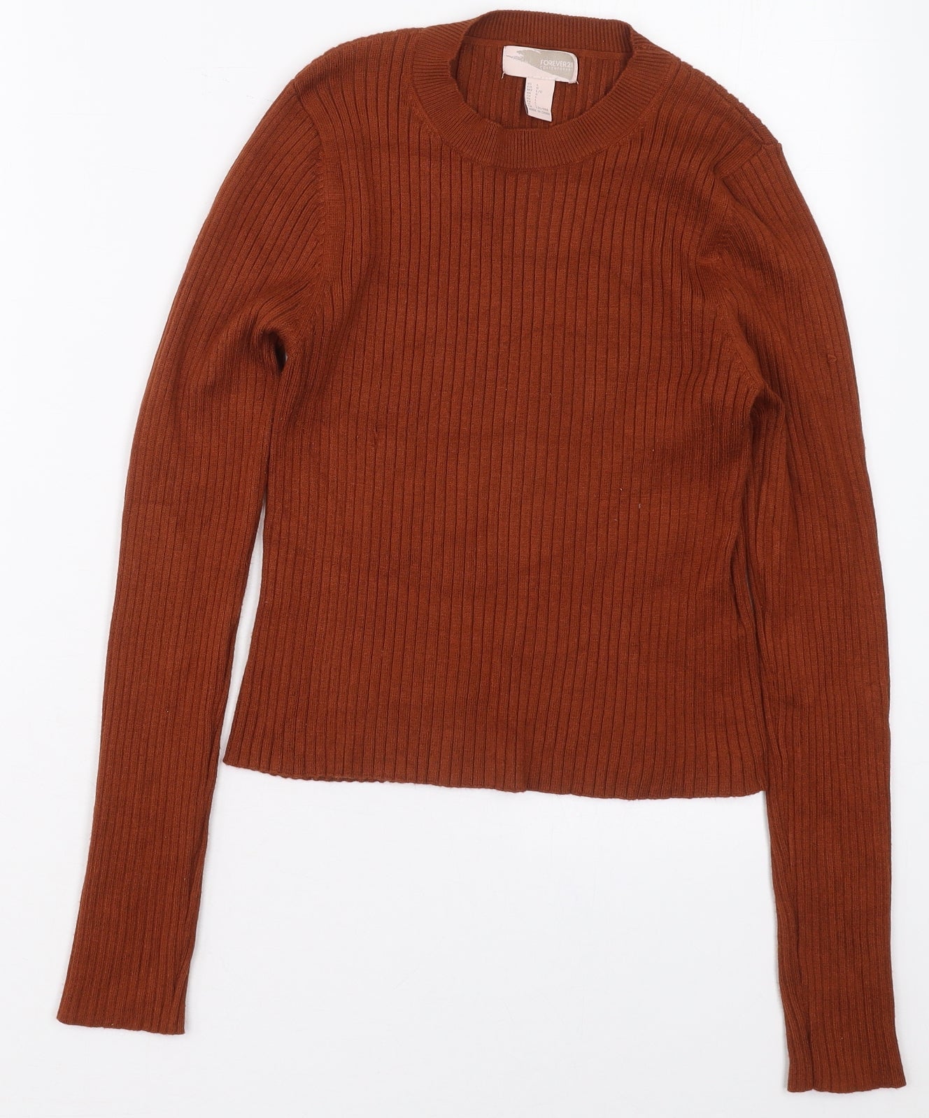 FOREVER 21 Womens Brown Crew Neck  Viscose Pullover Jumper Size L