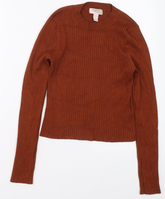 FOREVER 21 Womens Brown Crew Neck  Viscose Pullover Jumper Size L