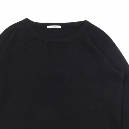 TU Womens Black Crew Neck  Acrylic Pullover Jumper Size 10