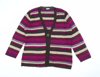 CC Womens Purple V-Neck Striped Acrylic Cardigan Jumper Size XL