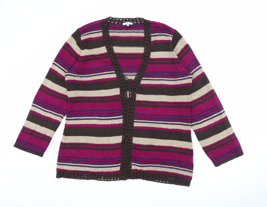 CC Womens Purple V-Neck Striped Acrylic Cardigan Jumper Size XL