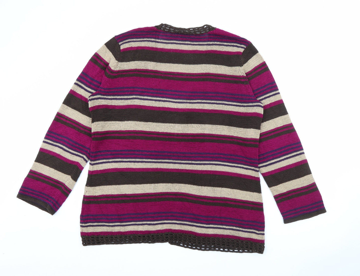 CC Womens Purple V-Neck Striped Acrylic Cardigan Jumper Size XL