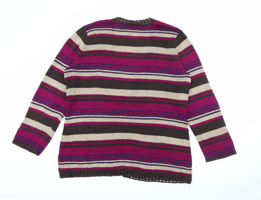CC Womens Purple V-Neck Striped Acrylic Cardigan Jumper Size XL