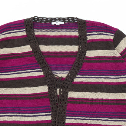 CC Womens Purple V-Neck Striped Acrylic Cardigan Jumper Size XL