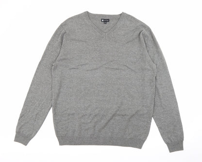 Palm Grove Mens Grey V-Neck  Cotton Pullover Jumper Size 2XL