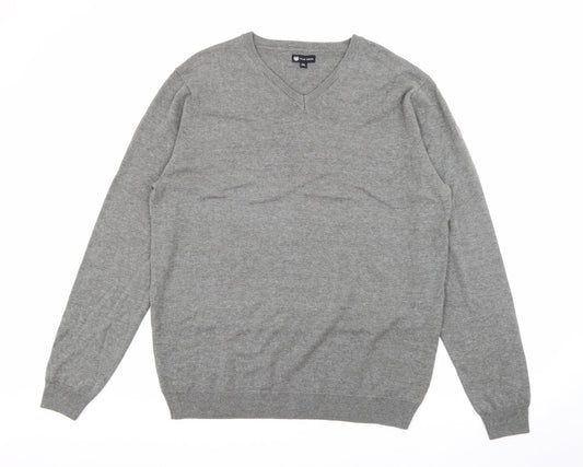Palm Grove Mens Grey V-Neck  Cotton Pullover Jumper Size 2XL