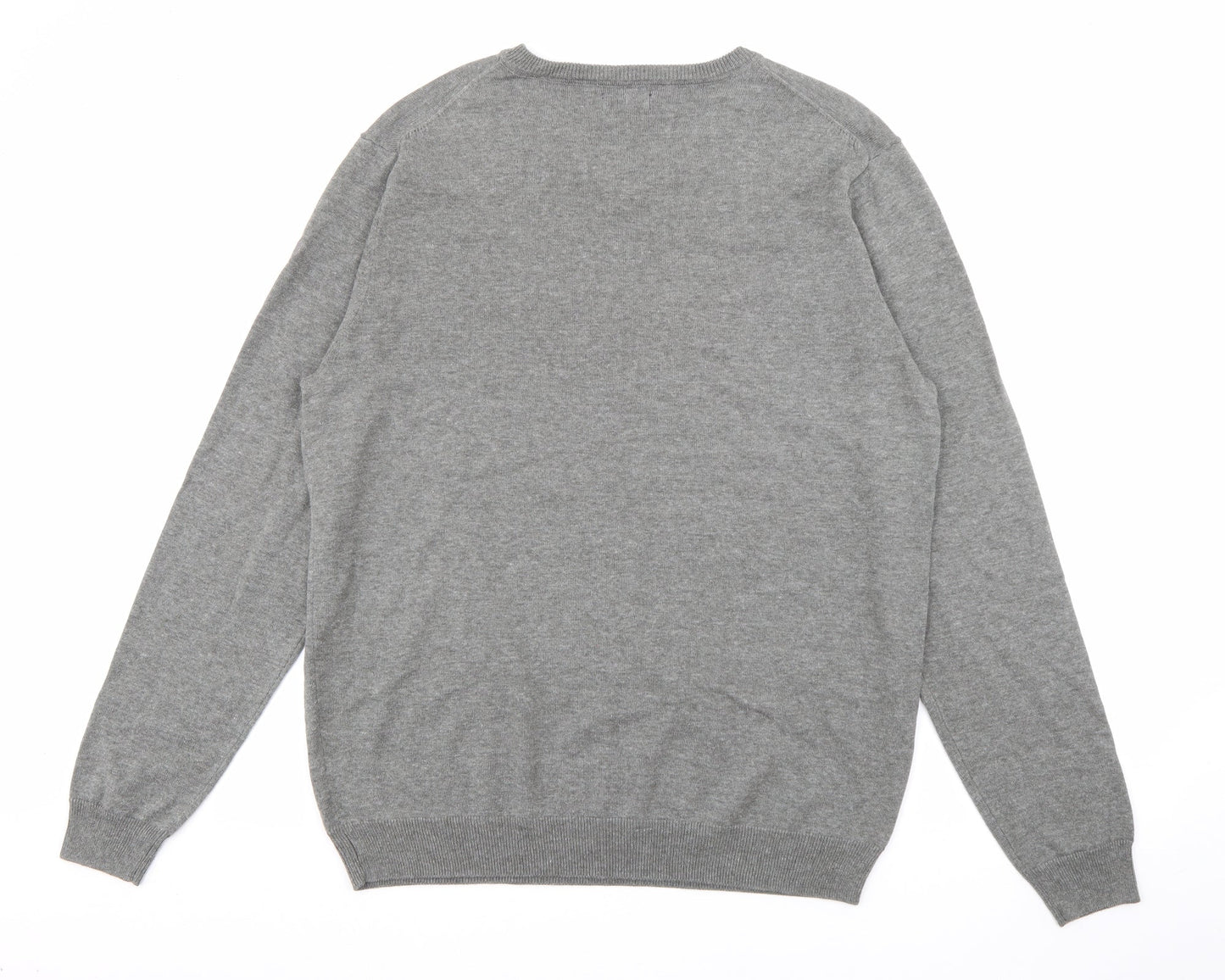 Palm Grove Mens Grey V-Neck  Cotton Pullover Jumper Size 2XL