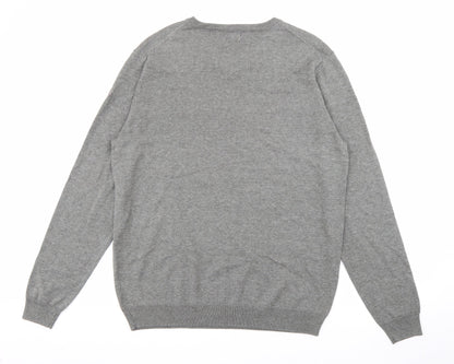 Palm Grove Mens Grey V-Neck  Cotton Pullover Jumper Size 2XL