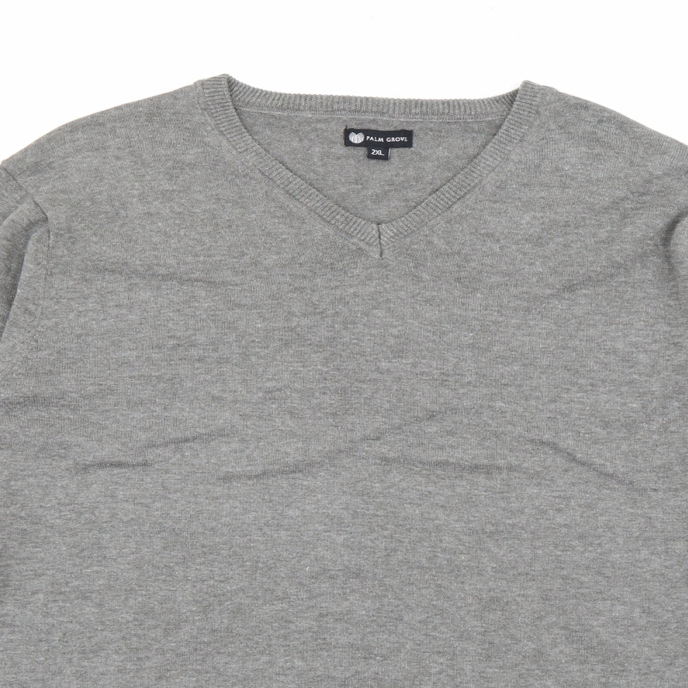 Palm Grove Mens Grey V-Neck  Cotton Pullover Jumper Size 2XL
