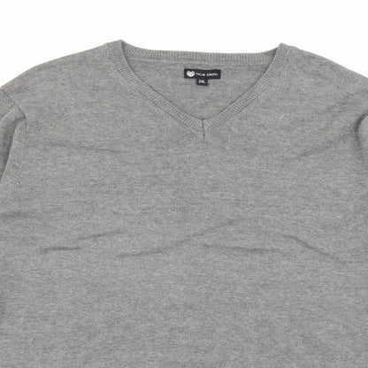 Palm Grove Mens Grey V-Neck  Cotton Pullover Jumper Size 2XL