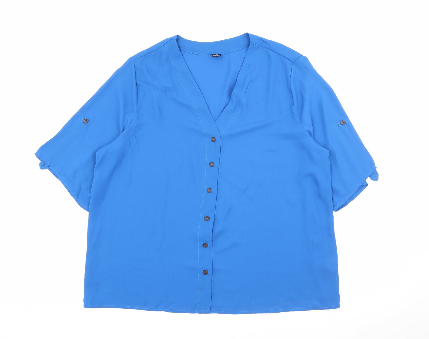 SheIn Womens Blue  Polyester Basic Button-Up Size XL V-Neck