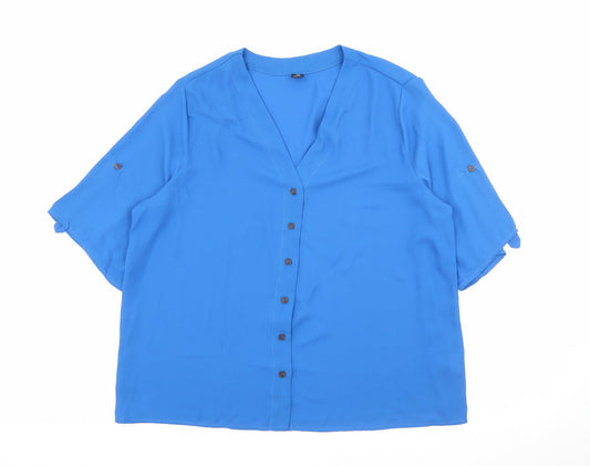 SheIn Womens Blue  Polyester Basic Button-Up Size XL V-Neck
