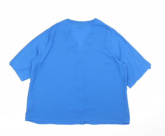 SheIn Womens Blue  Polyester Basic Button-Up Size XL V-Neck