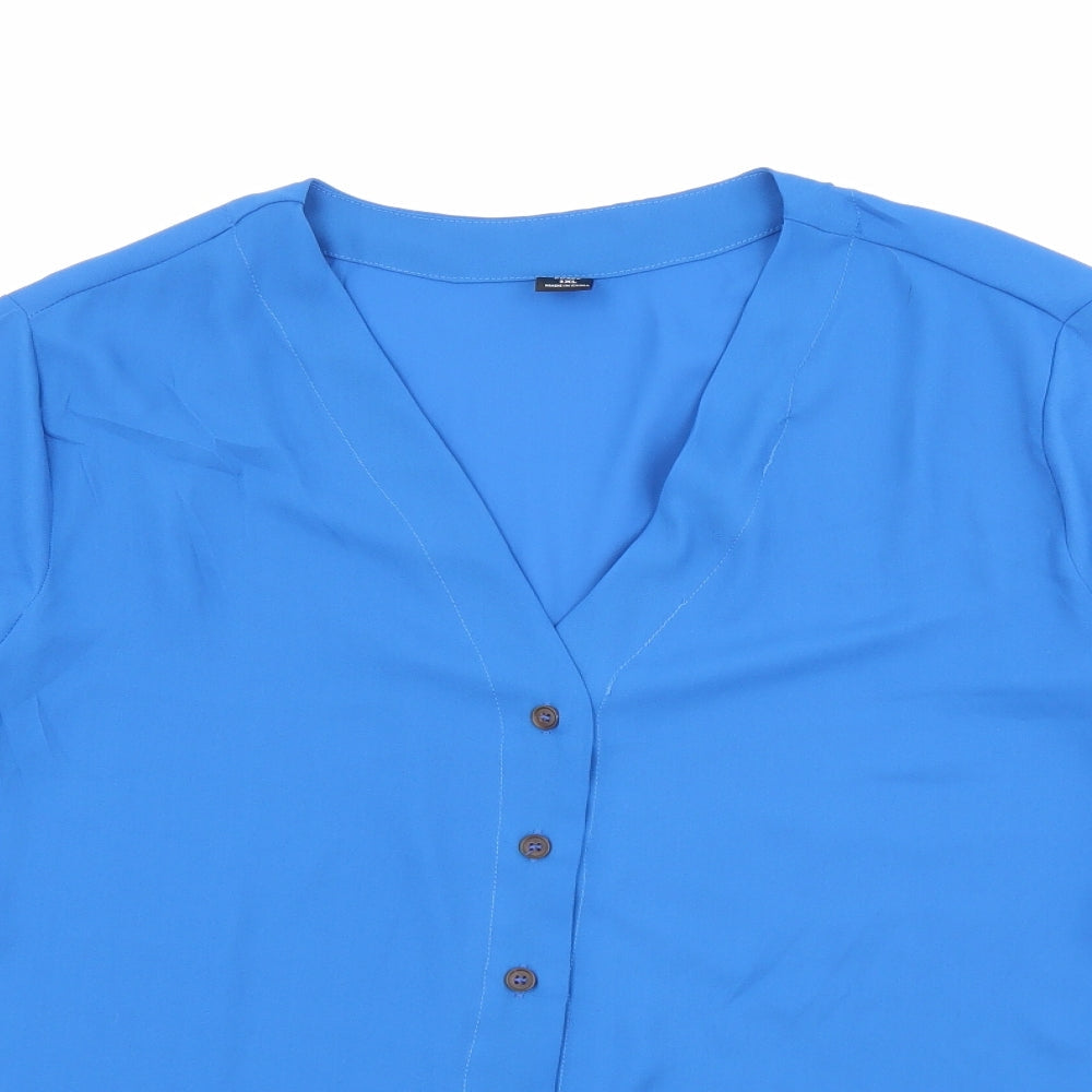 SheIn Womens Blue  Polyester Basic Button-Up Size XL V-Neck