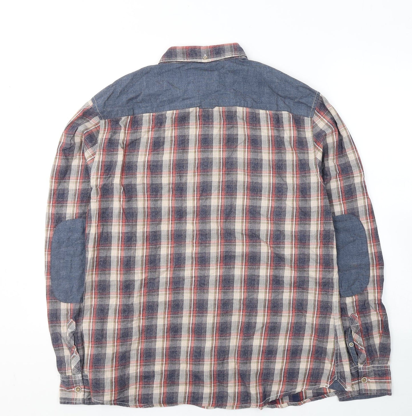 River Island Mens Blue Plaid Cotton  Button-Up Size L Collared Button