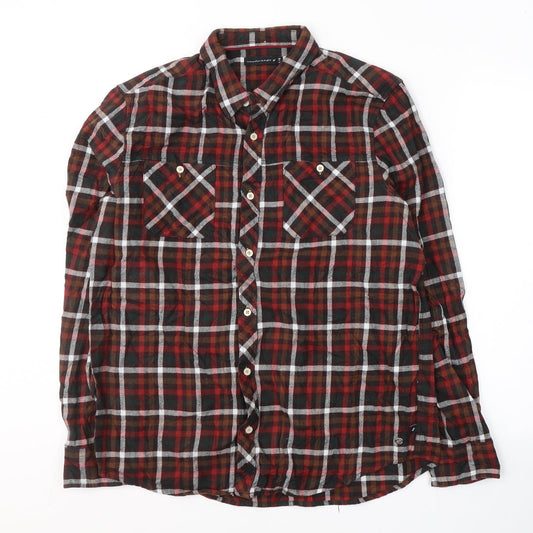 William Rast Mens Multicoloured Plaid Cotton  Button-Up Size L Collared Button