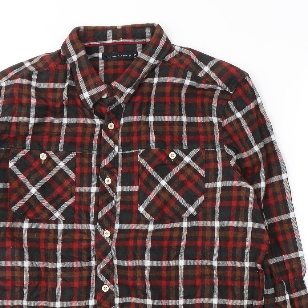 William Rast Mens Multicoloured Plaid Cotton  Button-Up Size L Collared Button
