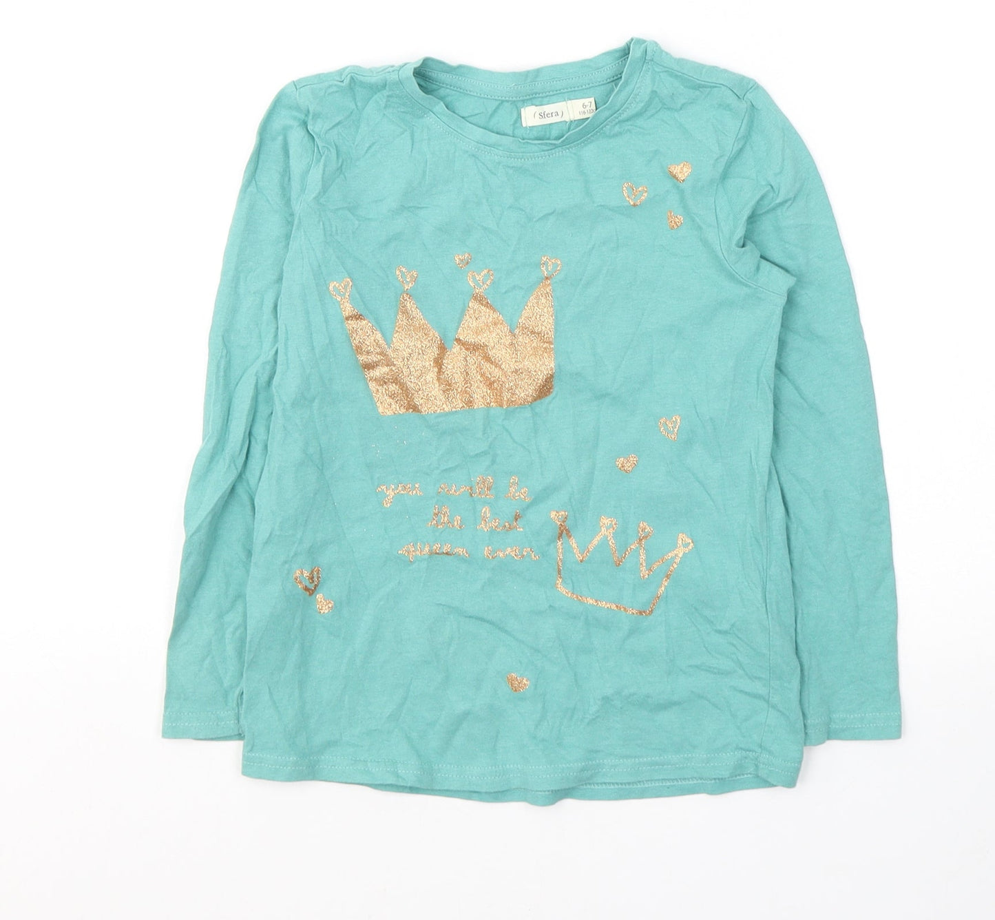 Sfera Girls Blue  Cotton Jersey Casual Size 6-7 Years Round Neck Pullover