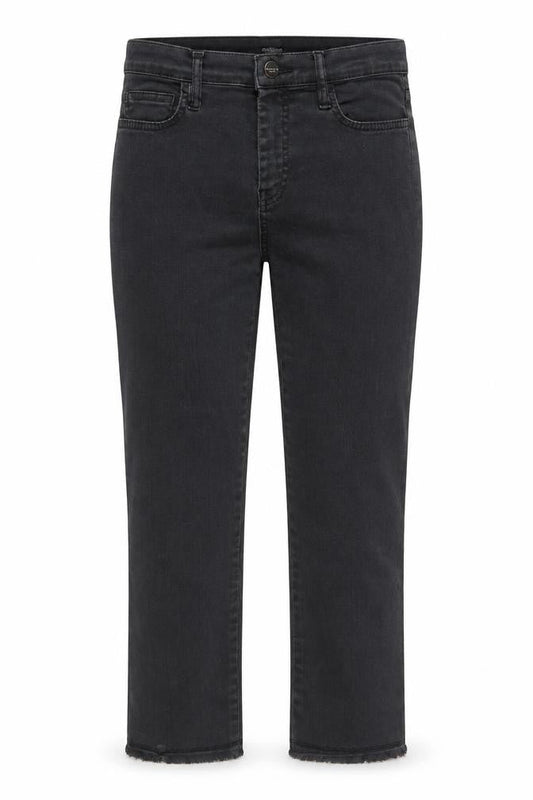 Front view of Mirella women’s black cotton cropped jeans, size UK 24, in, 24-inch leg regular button