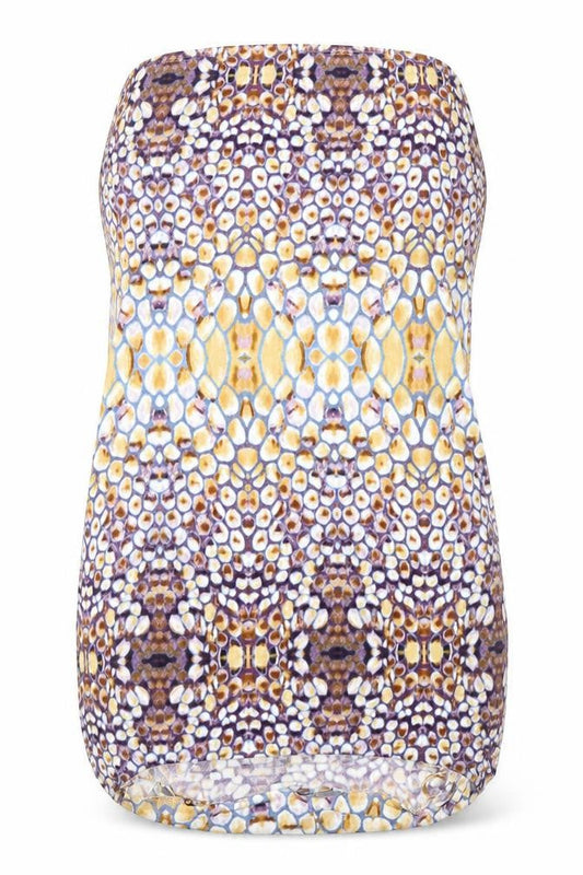 Front view of Tu women’s multicoloured geometric polyester mini, size UK 12, boat neck pullover