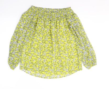 Papaya Womens Yellow Floral Polyester Basic Blouse Size 8 Off the Shoulder