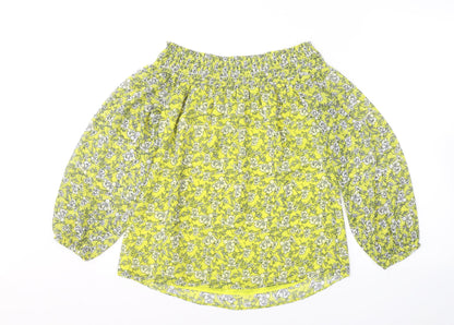 Papaya Womens Yellow Floral Polyester Basic Blouse Size 8 Off the Shoulder