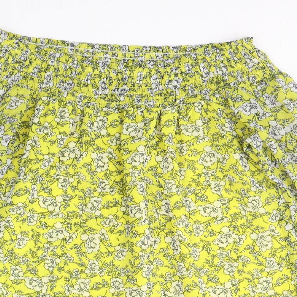 Papaya Womens Yellow Floral Polyester Basic Blouse Size 8 Off the Shoulder