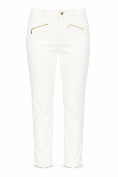 Front view of Marks & Spencer women’s white viscose skinny jeans, size UK 8, 29-inch leg regular button