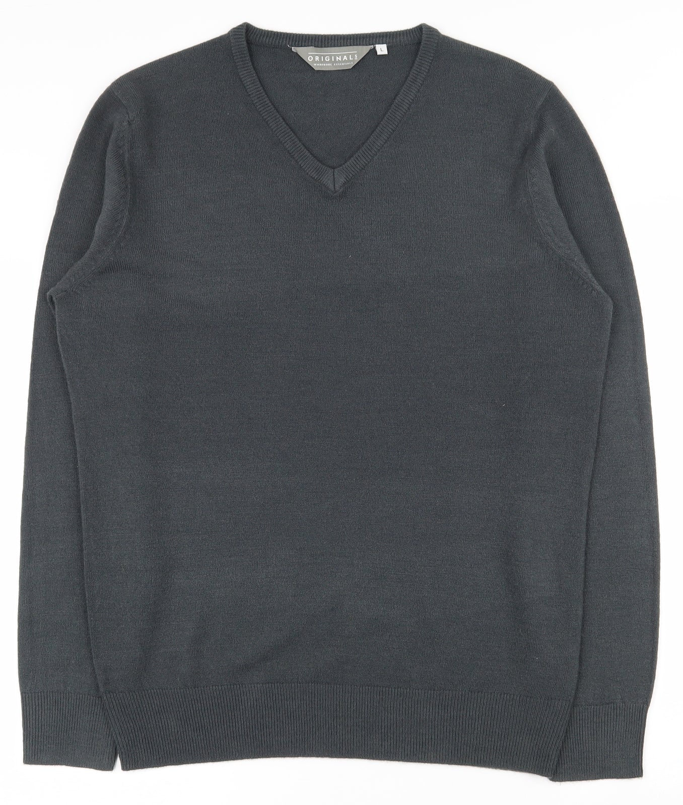 Originals Mens Grey V-Neck  Acrylic Pullover Jumper Size L