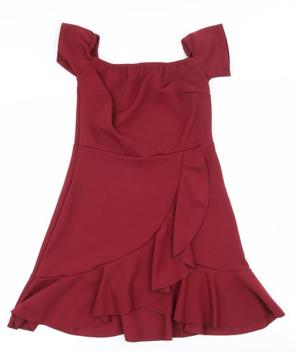 Nasty Gal Womens Red  Polyester Basic Blouse Size 10 Off the Shoulder