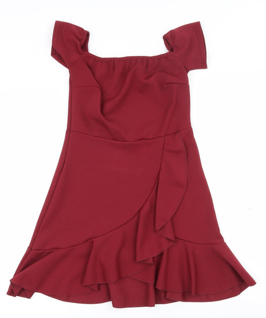 Nasty Gal Womens Red  Polyester Basic Blouse Size 10 Off the Shoulder