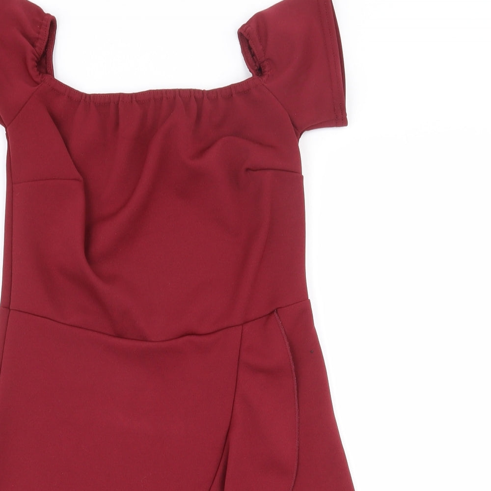 Nasty Gal Womens Red  Polyester Basic Blouse Size 10 Off the Shoulder