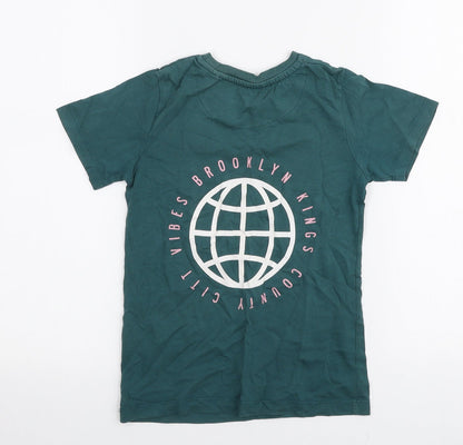 TU Boys Green  100% Cotton Jersey T-Shirt Size 6 Years Round Neck Pullover - Brooklyn
