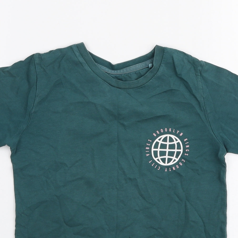 TU Boys Green  100% Cotton Jersey T-Shirt Size 6 Years Round Neck Pullover - Brooklyn