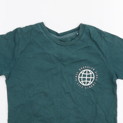 TU Boys Green  100% Cotton Jersey T-Shirt Size 6 Years Round Neck Pullover - Brooklyn