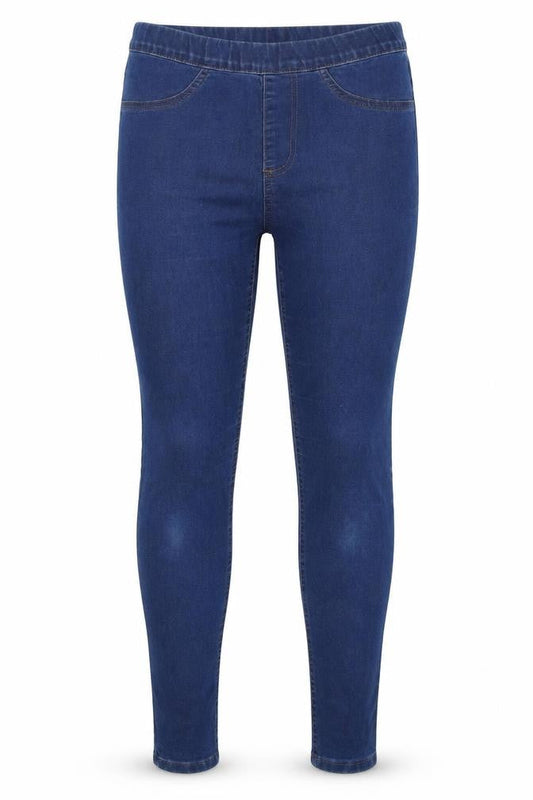 Front view of Marks & Spencer women’s blue cotton jegging jeans, size UK 10, 29-inch leg slim