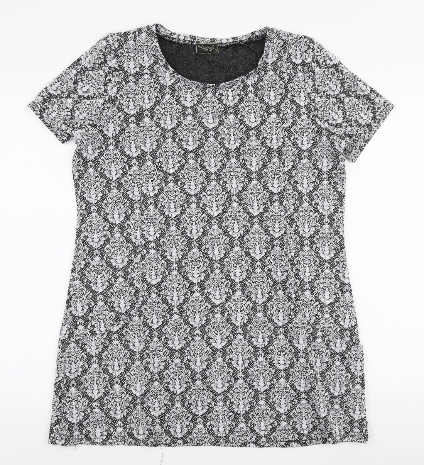 Originals Womens Grey Floral Polyester Basic Blouse Size 14 Round Neck