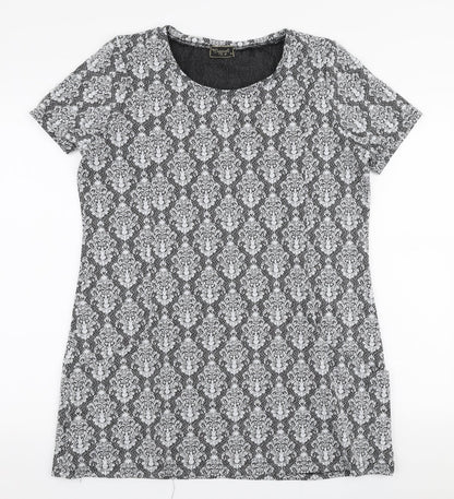 Originals Womens Grey Floral Polyester Basic Blouse Size 14 Round Neck