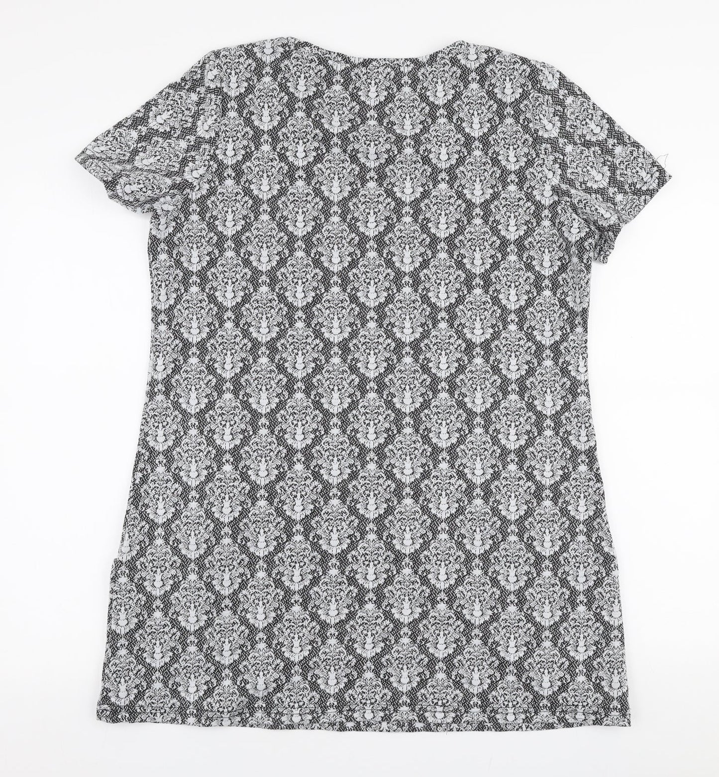 Originals Womens Grey Floral Polyester Basic Blouse Size 14 Round Neck