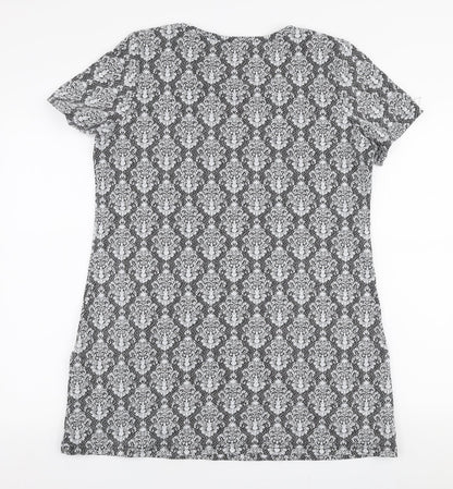 Originals Womens Grey Floral Polyester Basic Blouse Size 14 Round Neck