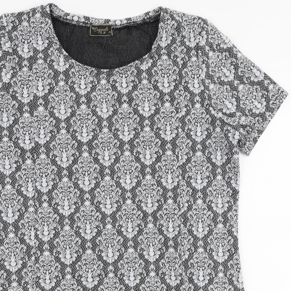 Originals Womens Grey Floral Polyester Basic Blouse Size 14 Round Neck