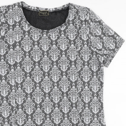 Originals Womens Grey Floral Polyester Basic Blouse Size 14 Round Neck