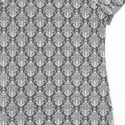 Originals Womens Grey Floral Polyester Basic Blouse Size 14 Round Neck