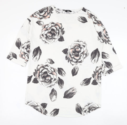 F&F Womens Ivory Round Neck Floral Polyester Pullover Jumper Size 10